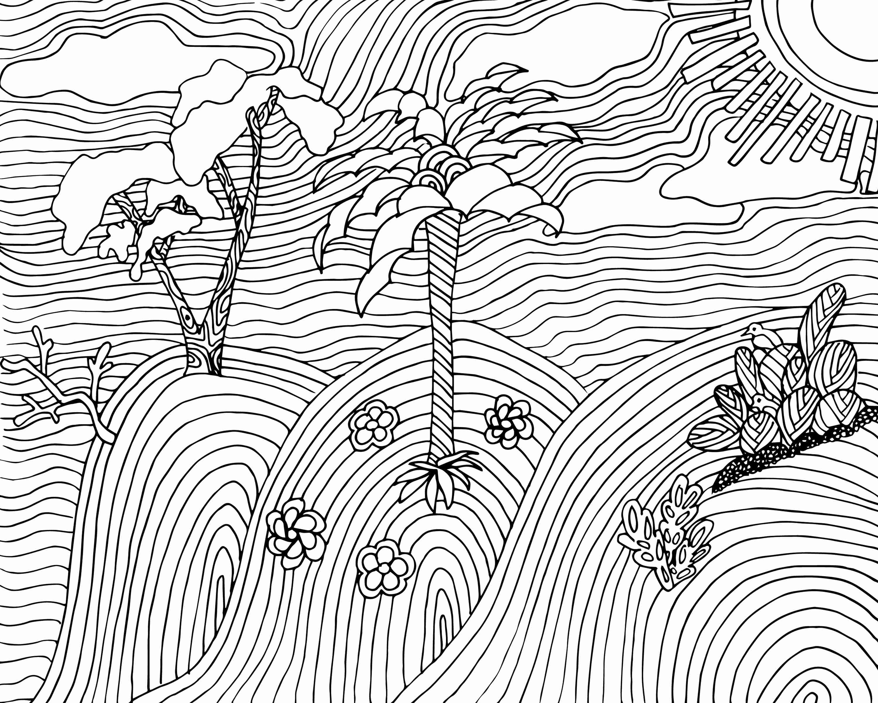 3000x2400 Free Landscape Coloring Page For Adults Printable Cool Pages
