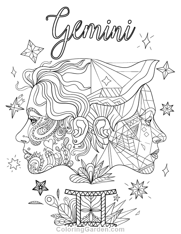 Free Printable Gemini Adult Coloring Page. Download It In Pdf 600x776 Free Printable Gemini Adult Coloring Page. Download It In Pdf