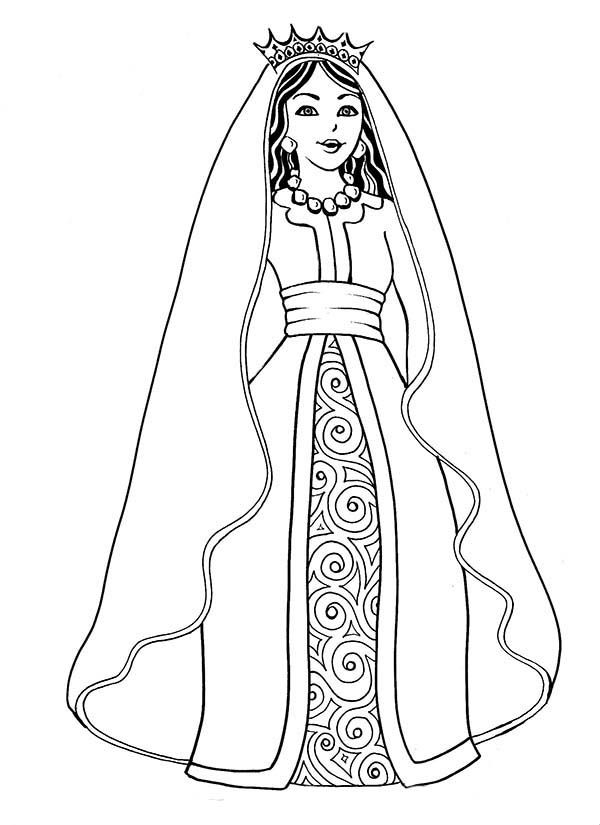 600x825 Beautiful Esther The Queen In Purim Coloring Page (1) Ypm