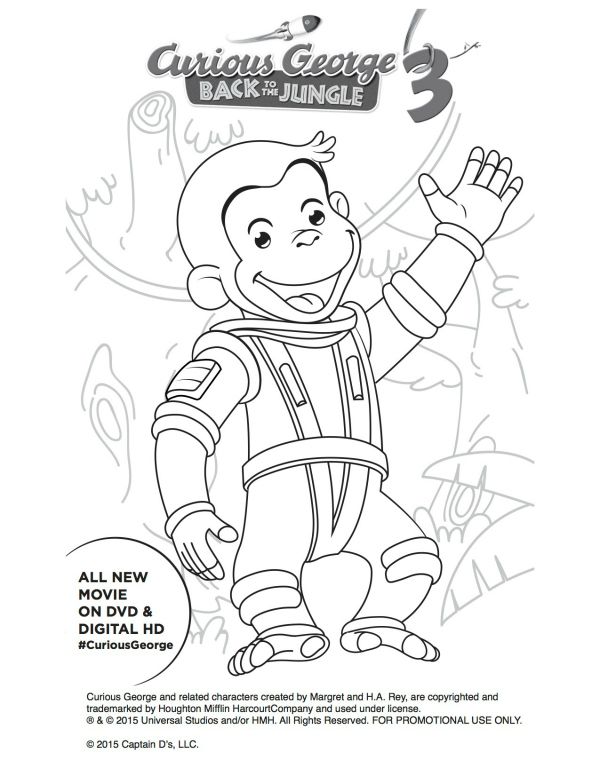 600x776 Free Astronaut Curious George Printable Coloring Page 4th