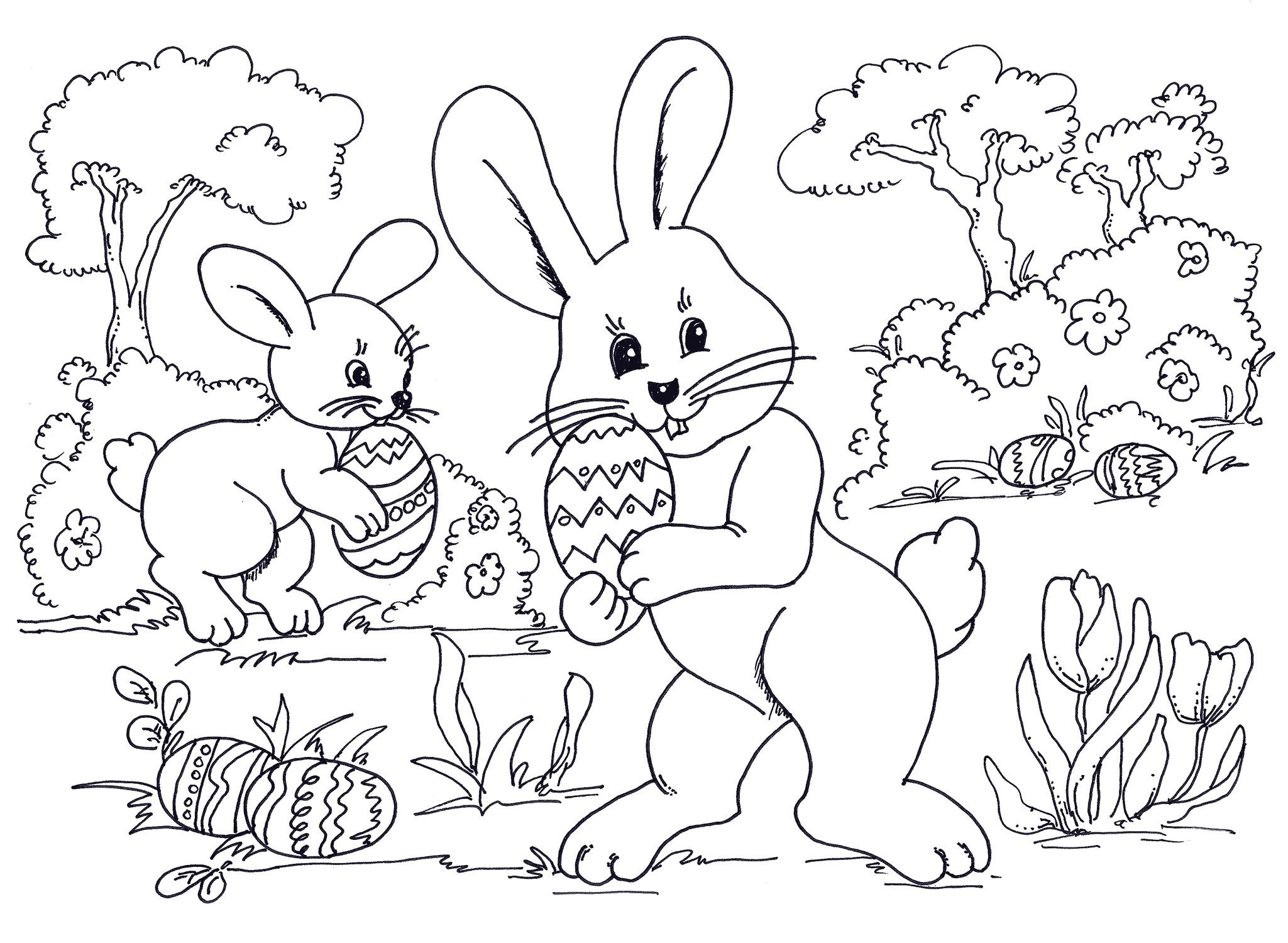 2049x1500 Easter Coloring Sheets Egg Hunting Bunnies Wallpaper Hd Holiday