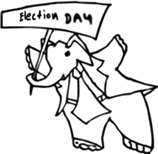 Elephant Holding Election Day Sign Coloring Page 600x586 Elephant Holding Election Day Sign Coloring Page