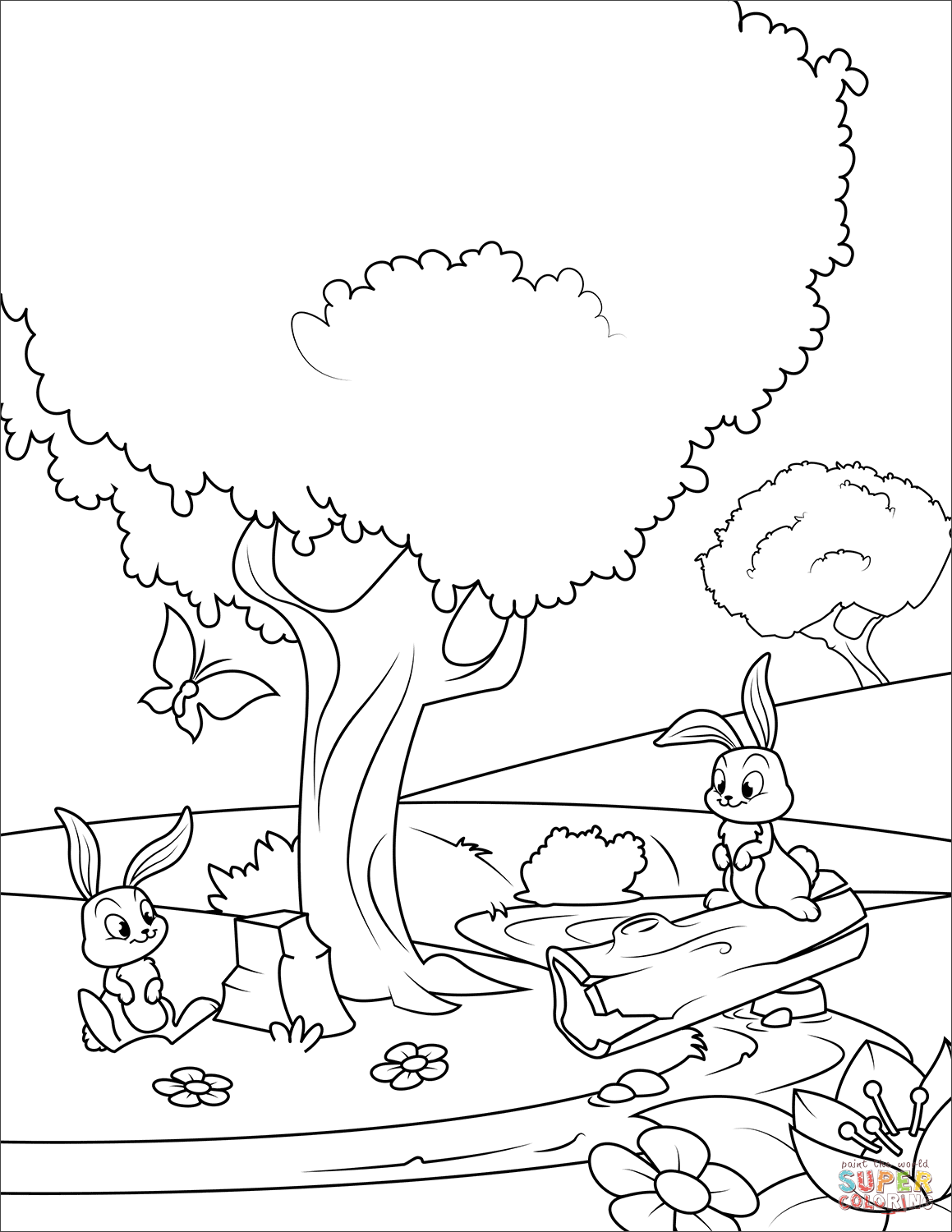 Rabbits In The Spring Forest Coloring Page Free Printable Coloring 1159x1500 Rabbits In The Spring Forest Coloring Page Free Printable Coloring