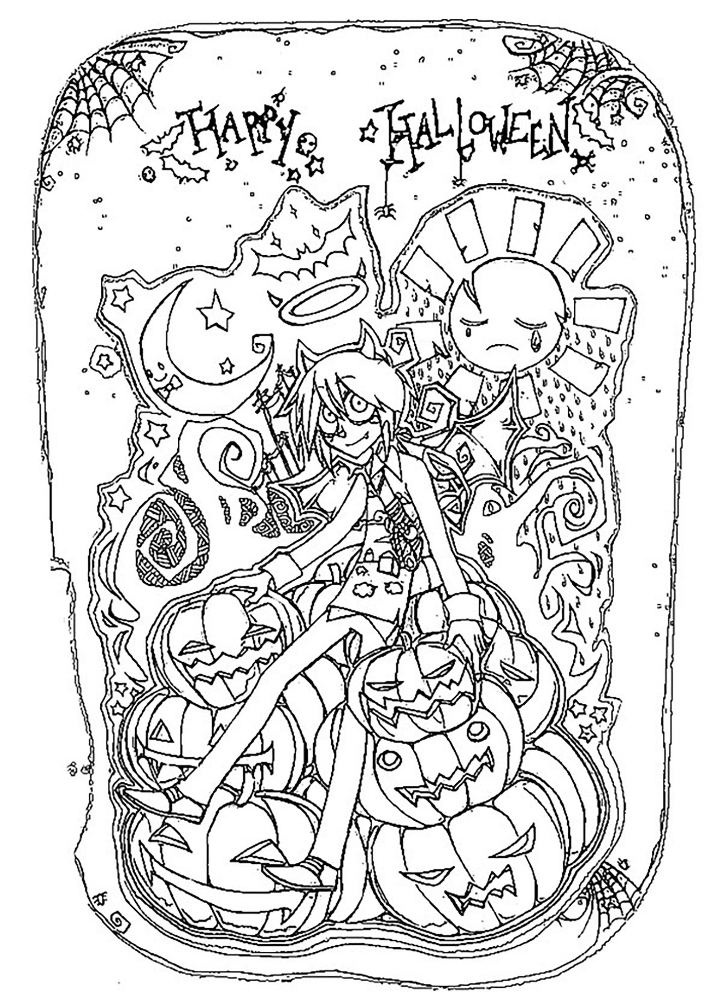 Free Happy Halloween Coloring Pages For Adults 1400x1985 Free Happy Halloween Coloring Pages For Adults