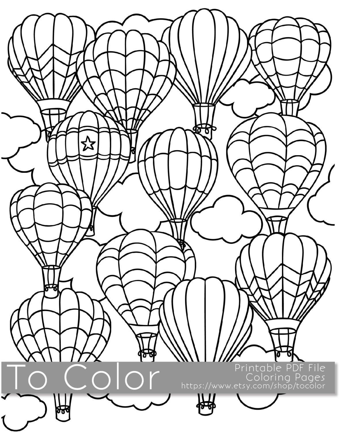 1182x1500 Printable Hot Air Balloon Coloring Page For Adults, Pdf Jpg