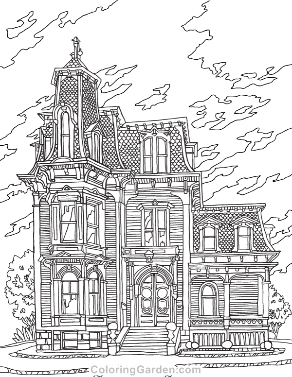 600x776 Free Printable Victorian House Adult Coloring Page. Download It