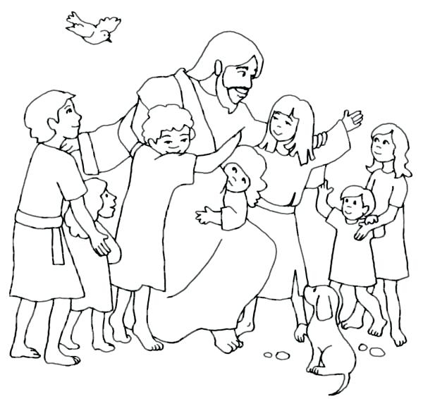 600x566 Jesus And Children Coloring Page Jesus And The Children Coloring