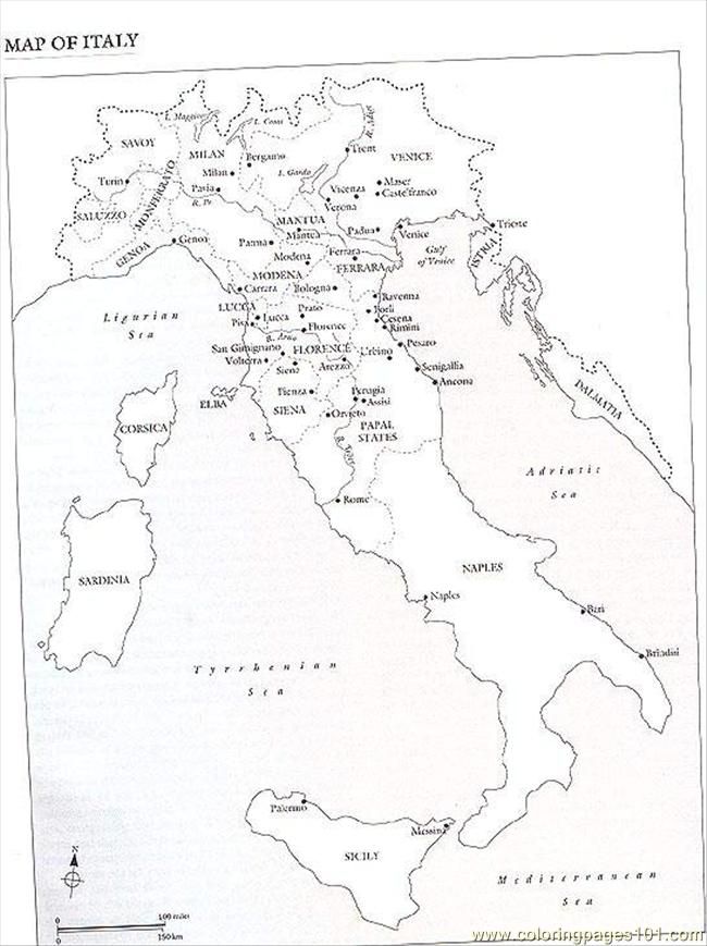 650x869 Italy Map Coloring Page