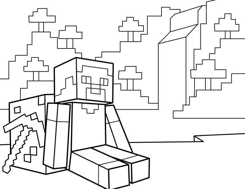 792x612 Steve Resting With Pickaxe Pdf Printable Coloring Page