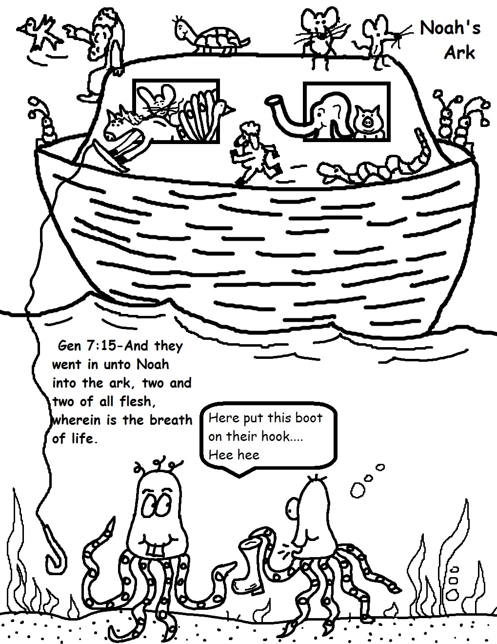 Noahs Ark Free Printable Coloring Sheet For Kids With Handwriting 1019x1319 Noahs Ark Free Printable Coloring Sheet For Kids With Handwriting