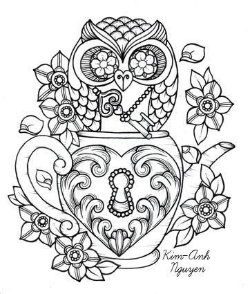 362x425 Steampunk Teacup Owl Coloring Page Printable Adult Kleuren Voor