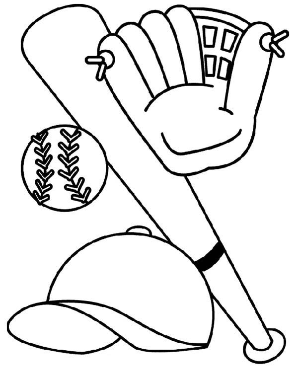 Bat, Glove, Hat And Baseball Coloring Page 600x761 Bat, Glove, Hat And Baseball Coloring Page