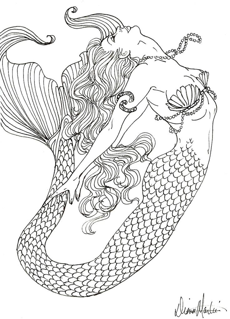 Realistic Mermaid Coloring Pages 736x1022 Realistic Mermaid Coloring Pages