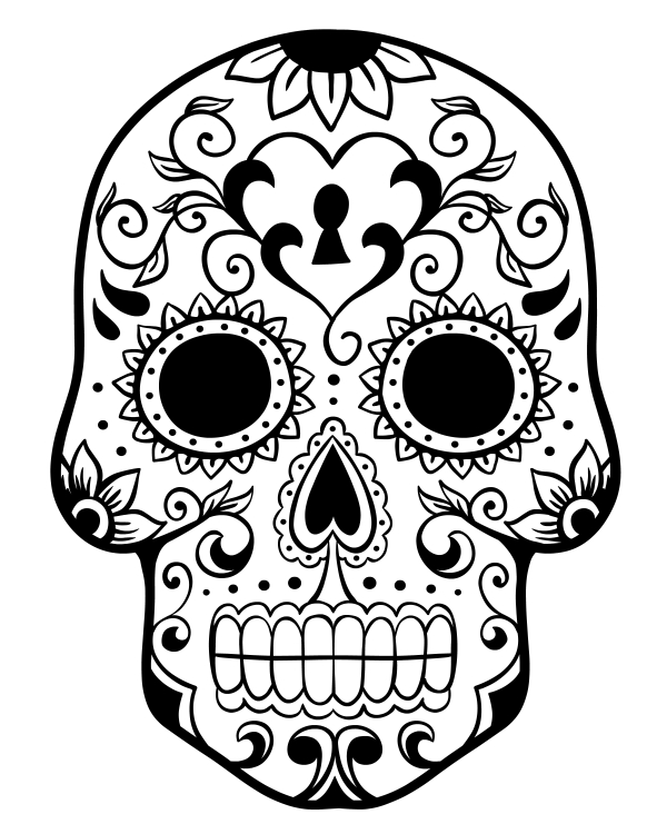 Printable Day Of The Dead Sugar Skull Coloring Page 600x750 Printable Day Of The Dead Sugar Skull Coloring Page