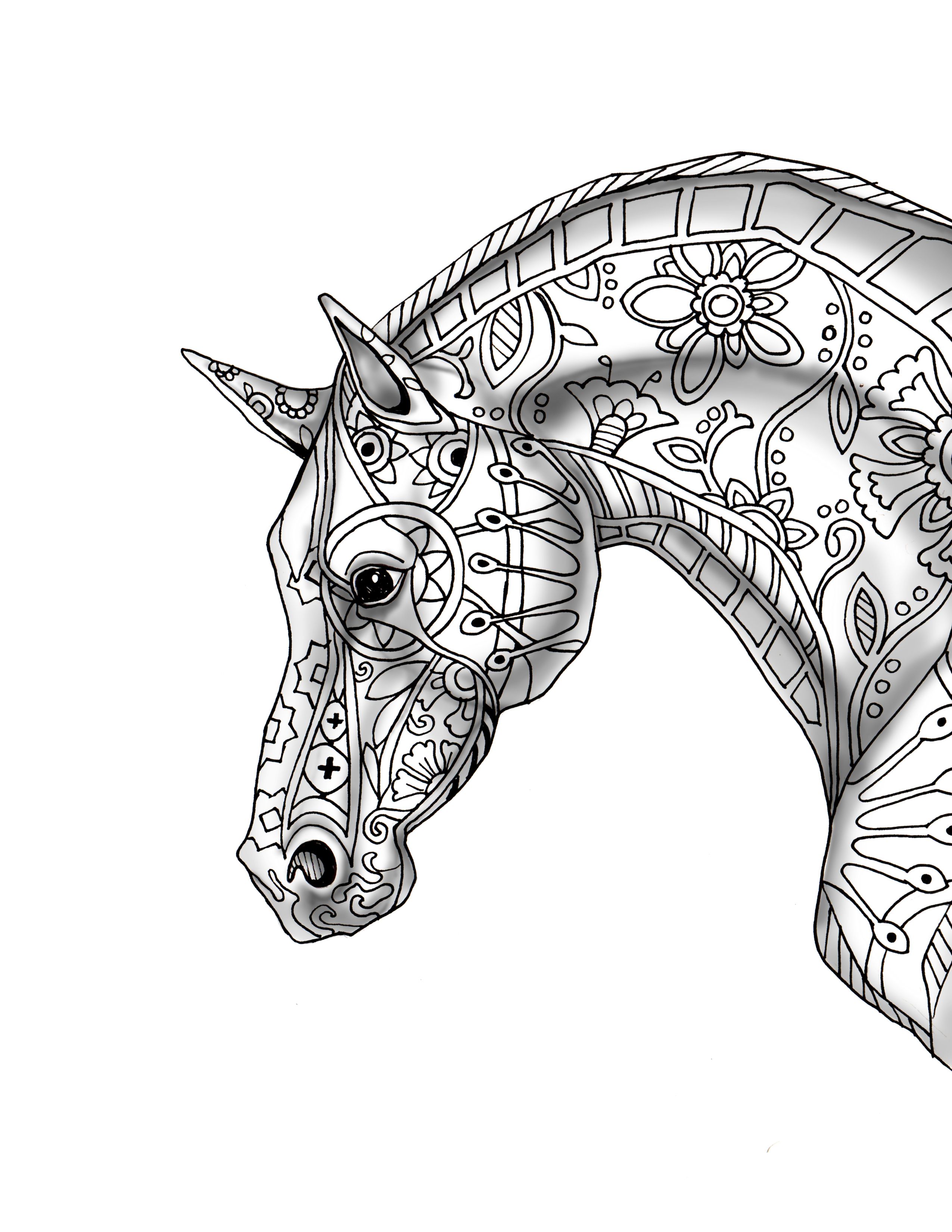 2550x3300 9 Free Pages Decorative Horse Profile For Print With Shade Color