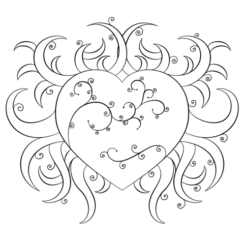 480x480 Fancy Heart Coloring Page From Hearts Category. Select From 24864