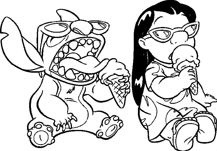 Lilo And Stitch Eating Ice Cream Coloring Pages For Kids 730x509 Lilo And Stitch Eating Ice Cream Coloring Pages For Kids