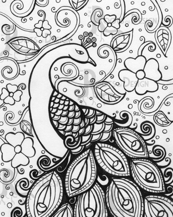Online Printable Peacock Difficult Pattern Coloring Page For Grown 583x730 Online Printable Peacock Difficult Pattern Coloring Page For Grown