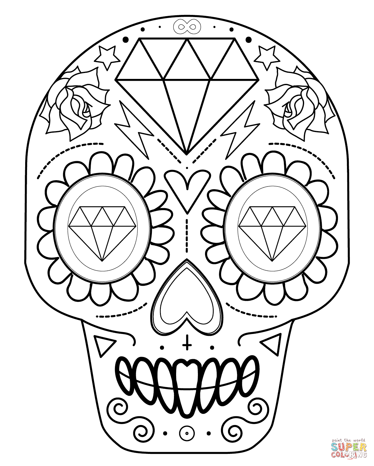 1204x1500 Diamond Coloring Page Sugar Skull With Diamonds Free Printable
