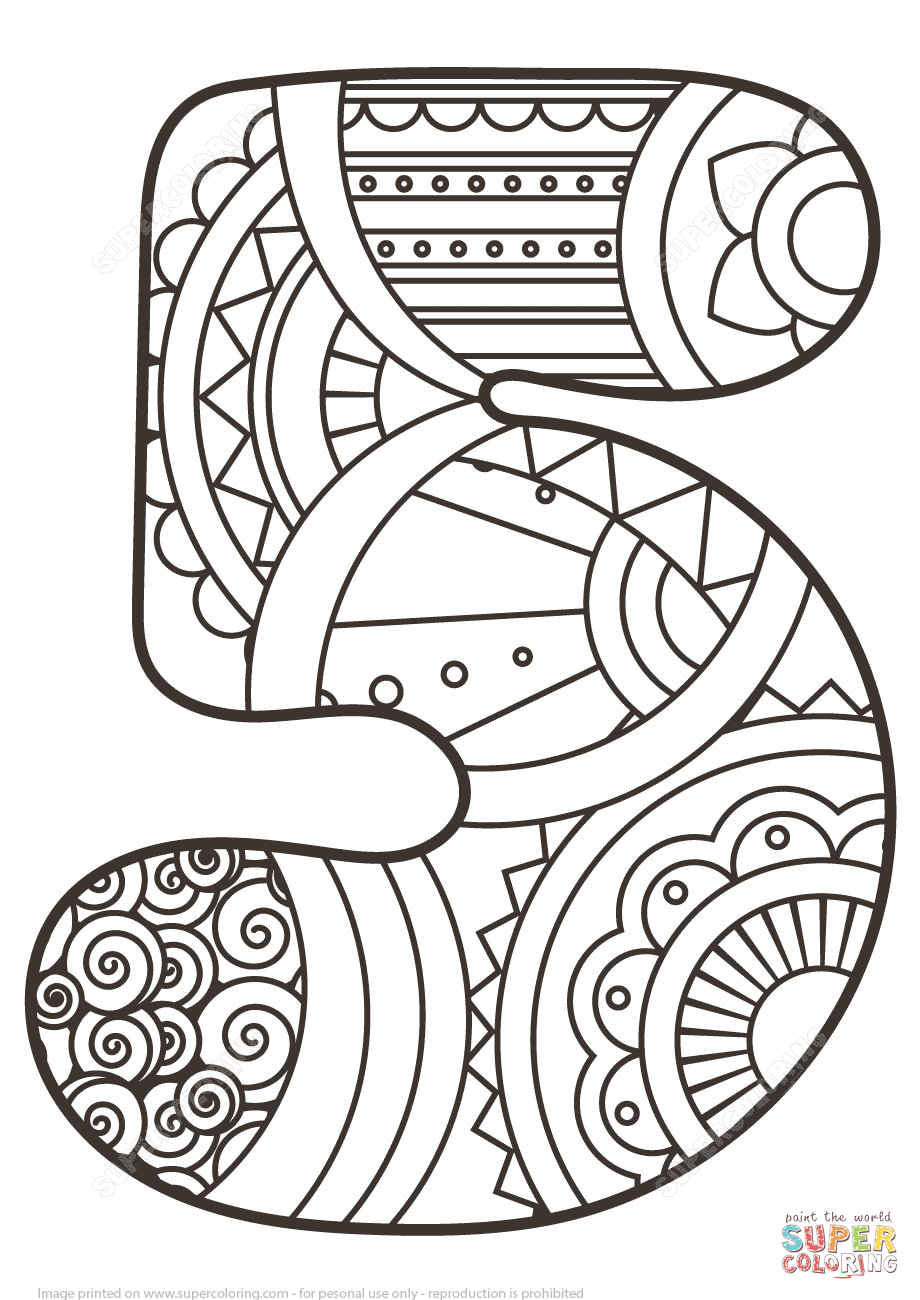 Number 5 Zentangle Coloring Page Free Printable Pages 920x1300 Number 5 Zentangle Coloring Page Free Printable Pages
