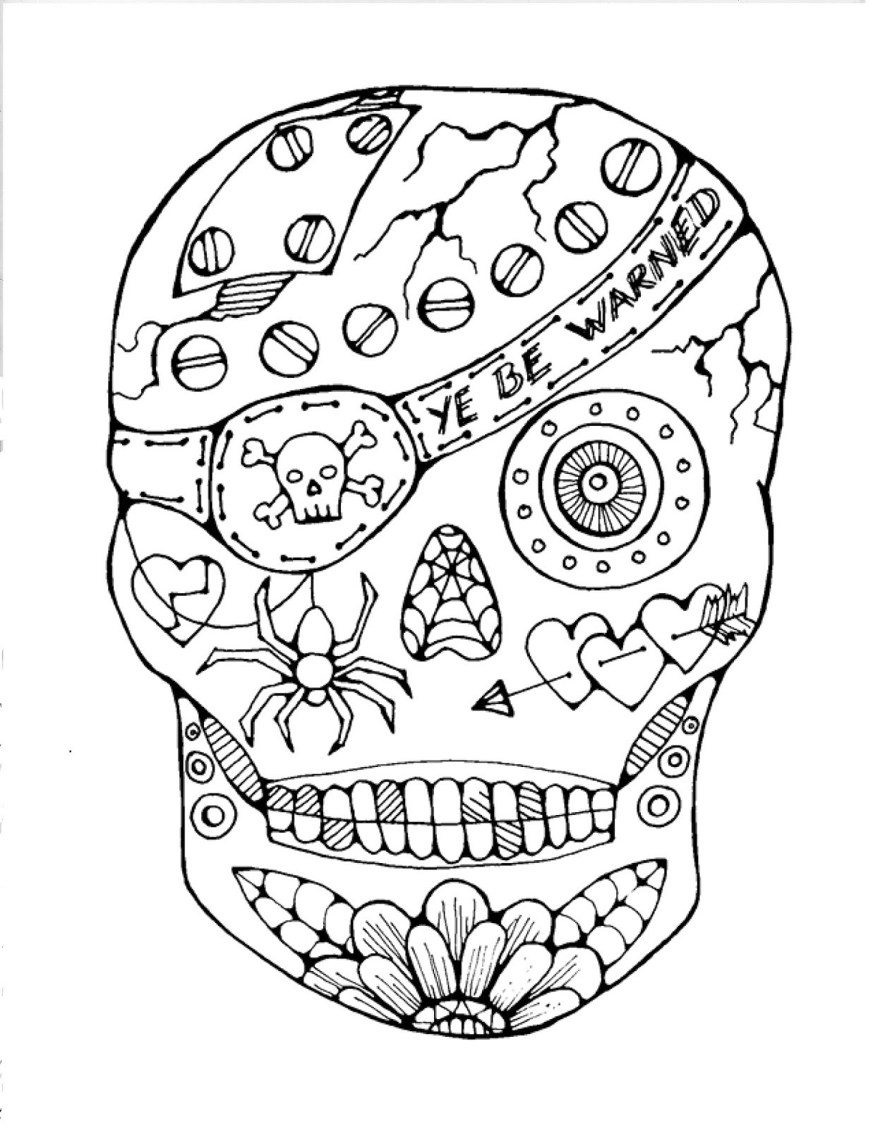 Candy Skull Coloring Pages Free Sugar Page Printable Day 1237x1600 Candy Skull Coloring Pages Free Sugar Page Printable Day