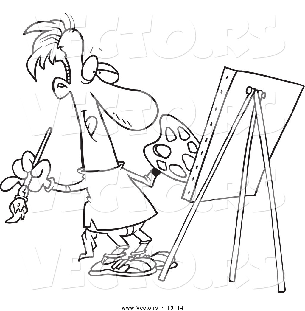 Vector Of A Cartoon Male Artist Painting His Masterpiece 1024x1044 Vector Of A Cartoon Male Artist Painting His Masterpiece