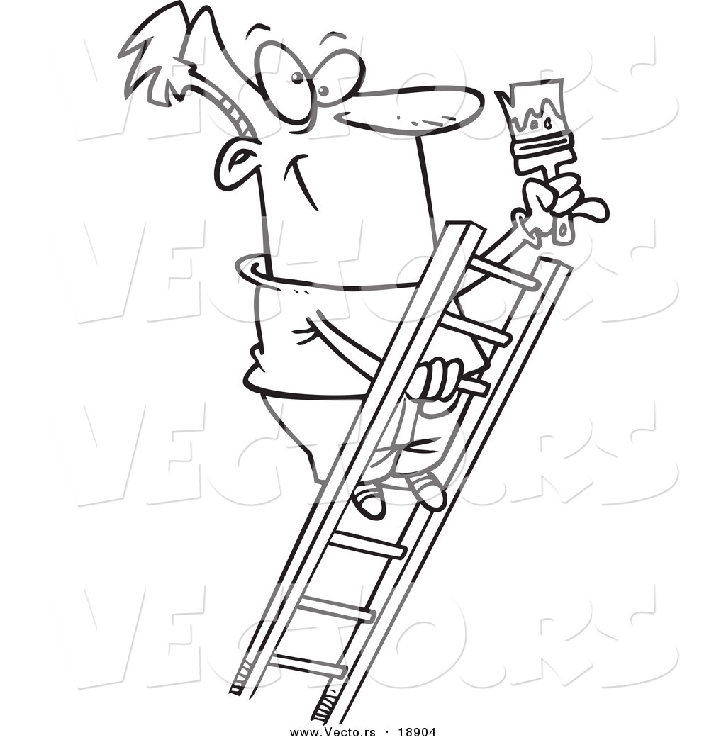 Vector Of A Cartoon Painter Climbing A Ladder 1024x1044 Vector Of A Cartoon Painter Climbing A Ladder