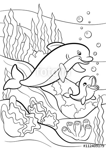 Coloring Pages. Marine Wild Animals. Mother Dolphin Swims 354x500 Coloring Pages. Marine Wild Animals. Mother Dolphin Swims
