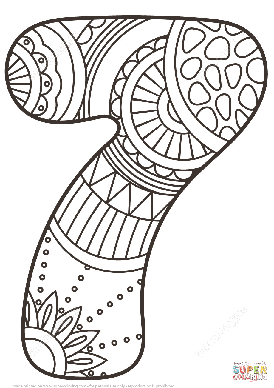 Number 7 Zentangle Coloring Page Free Printable Pages 919x1300 Number 7 Zentangle Coloring Page Free Printable Pages