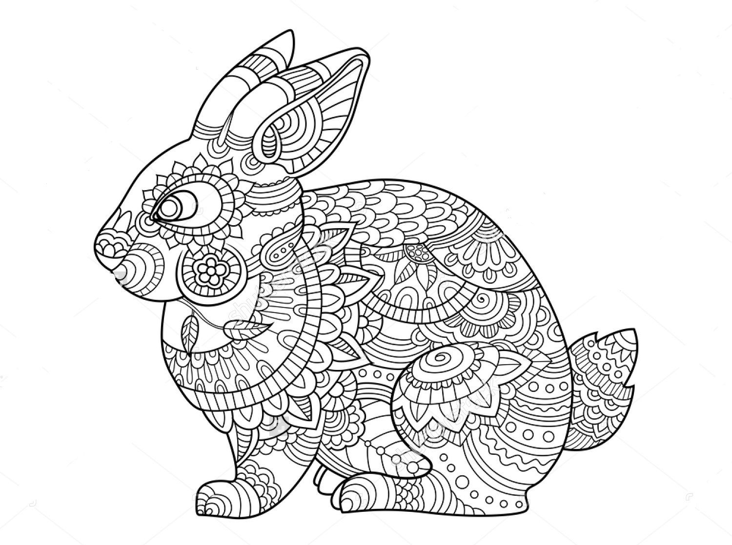 Awesome Rabbit Zentangle Coloring Page Art Free 1500x1118 Awesome Rabbit Zentangle Coloring Page Art Free