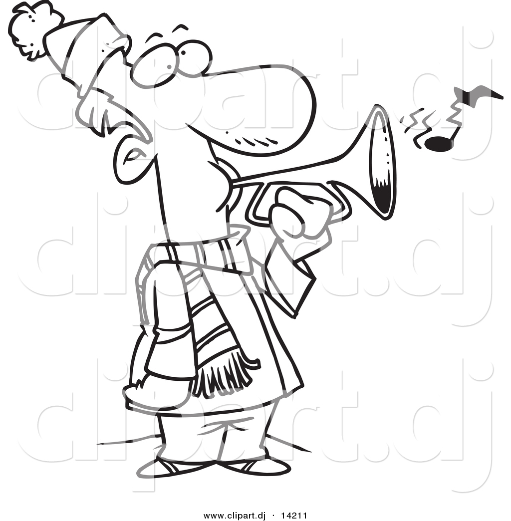 1024x1044 Vector Of Cartoon Winter Man Playing A Horn
