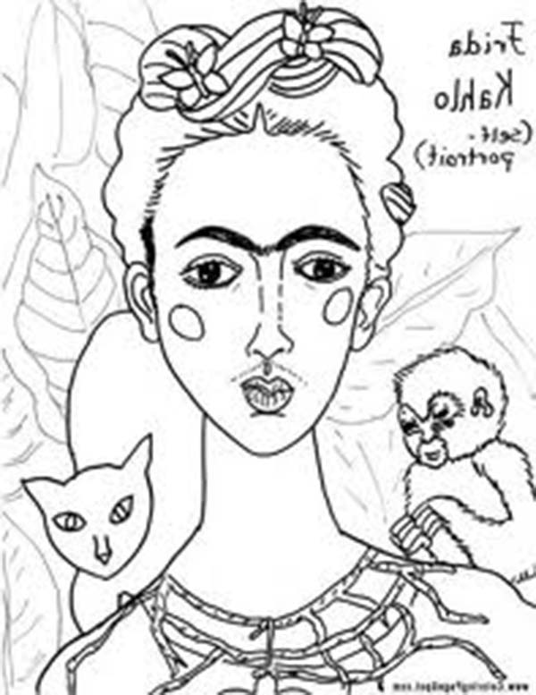 600x777 Frida Kahlo Self Potrait In Famous Paintings Coloring Page Batch