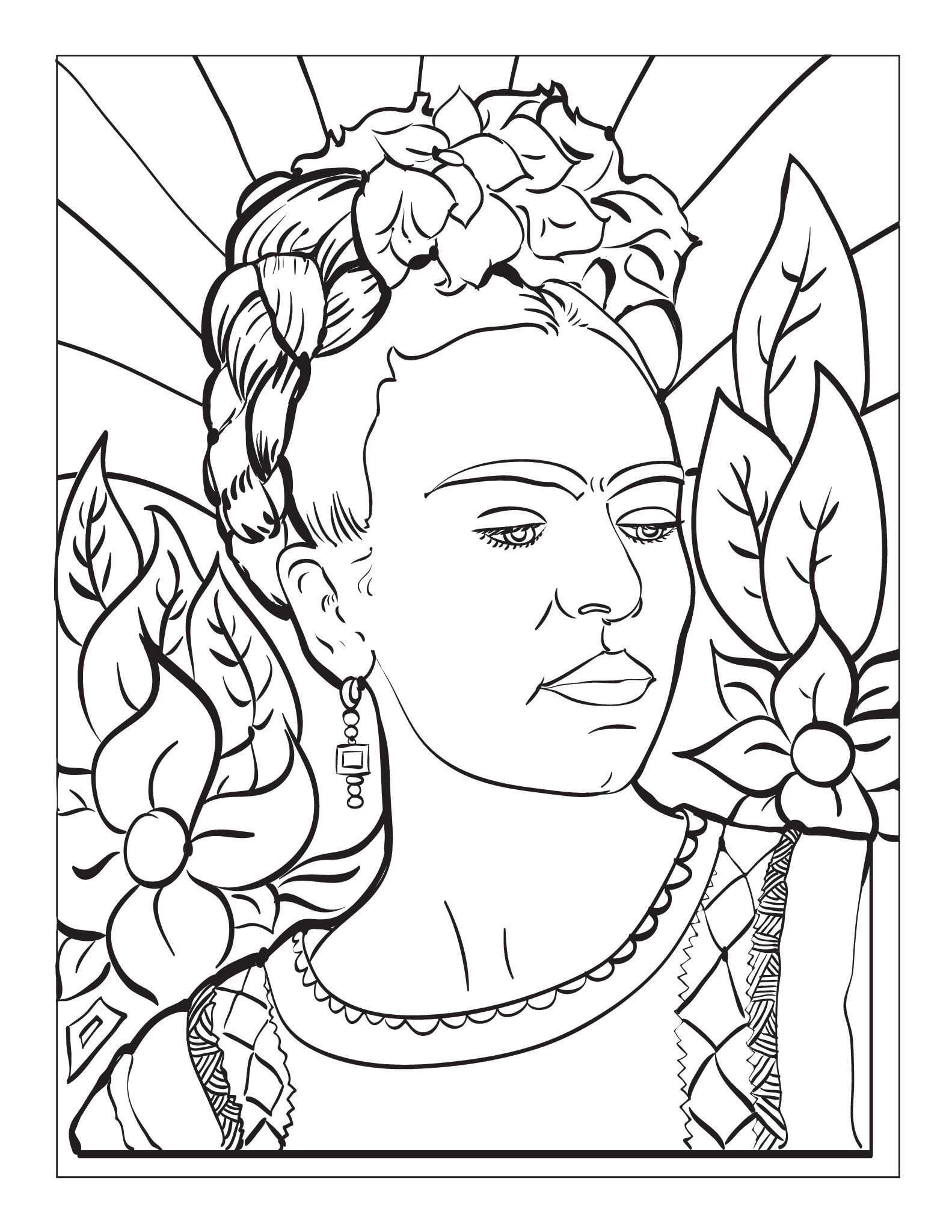 1583x2048 Frida Kahlo Coloring Page Art Project Frida Kahlo