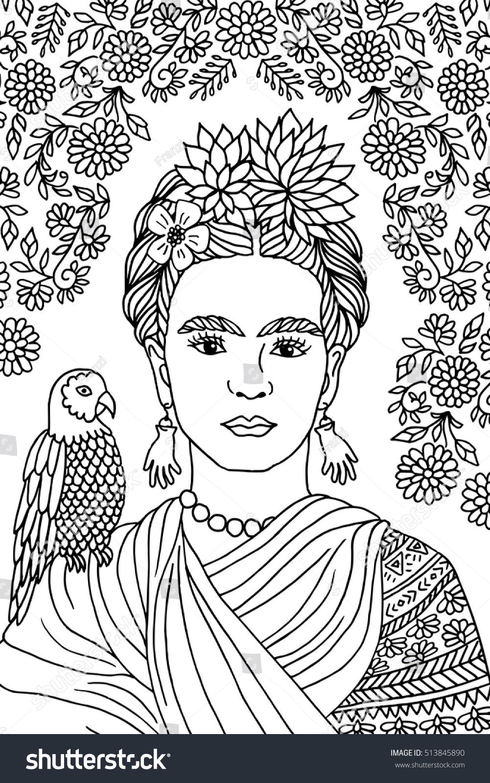 1001x1600 Shocking Hand Drawn Portrait Of Frida Kahlo With Floral Background