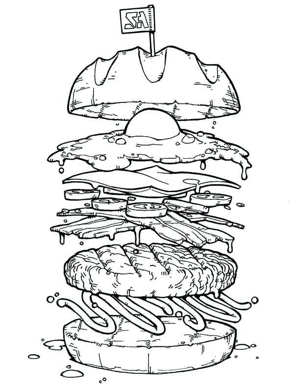 600x796 Knuffle Bunny Coloring Page Big Burger With Fried Egg Coloring