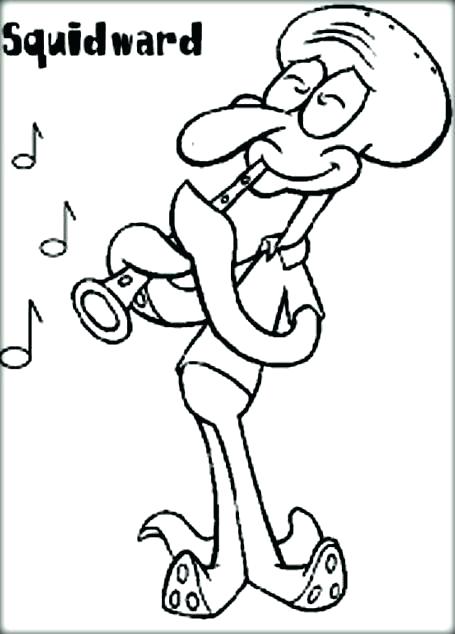 455x634 Squidward Coloring Pages Playing Music In Enjoying With Friends