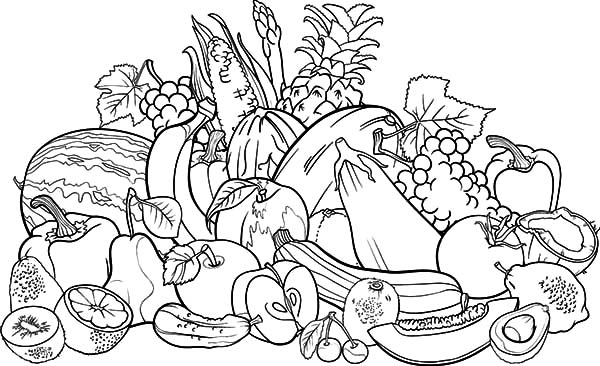 Fruit And Vegetable Coloring Pages Fruit And Vegetables Coloring 600x366 Fruit And Vegetable Coloring Pages Fruit And Vegetables Coloring