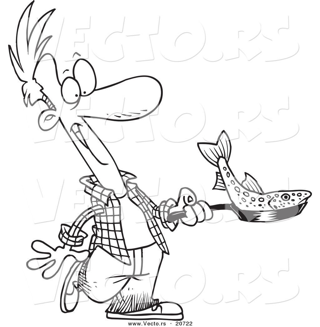 Vector Of A Cartoon Man Frying A Fish 1024x1044 Vector Of A Cartoon Man Frying A Fish