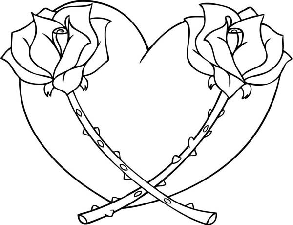Coloring Pages Hearts Hearts And Roses Full Of Thorn Coloring Page 600x460 Coloring Pages Hearts Hearts And Roses Full Of Thorn Coloring Page