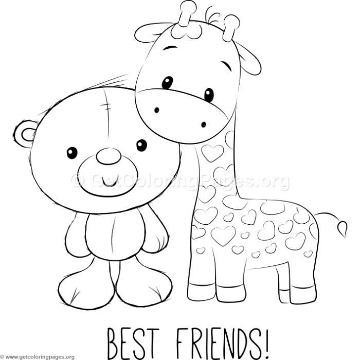 Cute Bear And Giraffe Coloring Pages 700x700 Cute Bear And Giraffe Coloring Pages