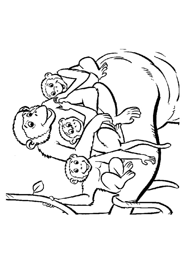 595x842 Funny Monkey Family Standing On Branch Coloring Page