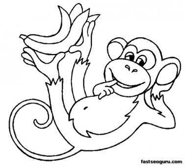 377x338 Funny Monkey With Banna Coloring Pages Of Monkeys