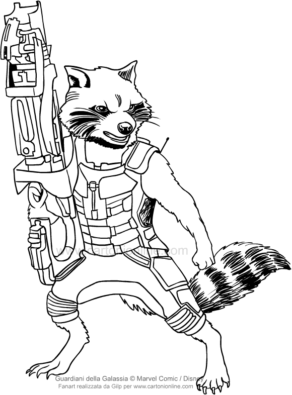 580x786 Drawing Rocket Raccoon (Guardians Of The Galaxy) Coloring Page
