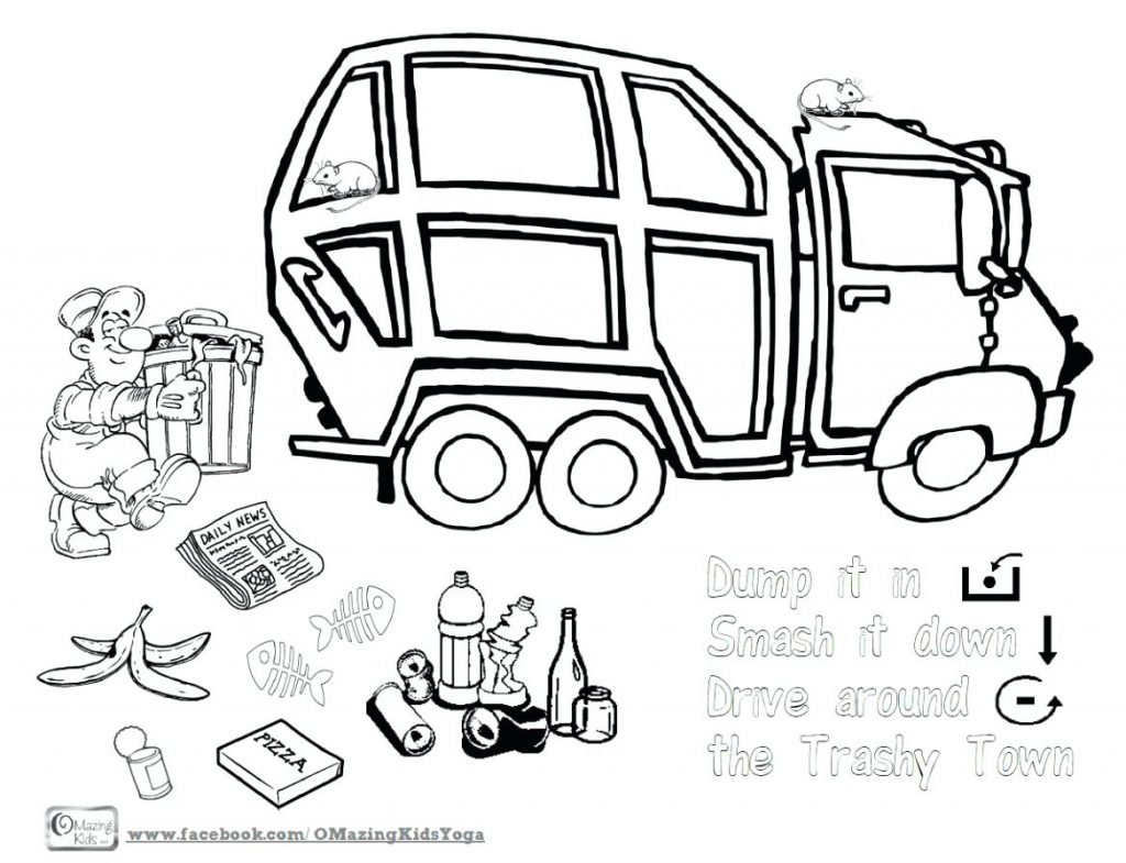 1024x785 Coloring Pages ~ Garbage Truck Coloring Page In Grave Digger Pages
