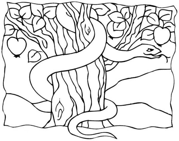 The Serpent In Garden Of Eden Coloring Page 600x475 The Serpent In Garden Of Eden Coloring Page