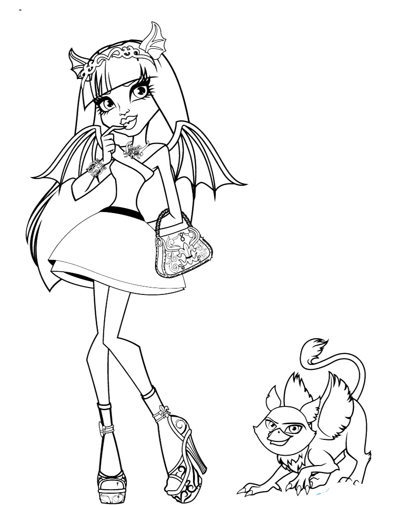 800x1024 Monster High Rochelle Gregory Goyle With Pets Coloring Page