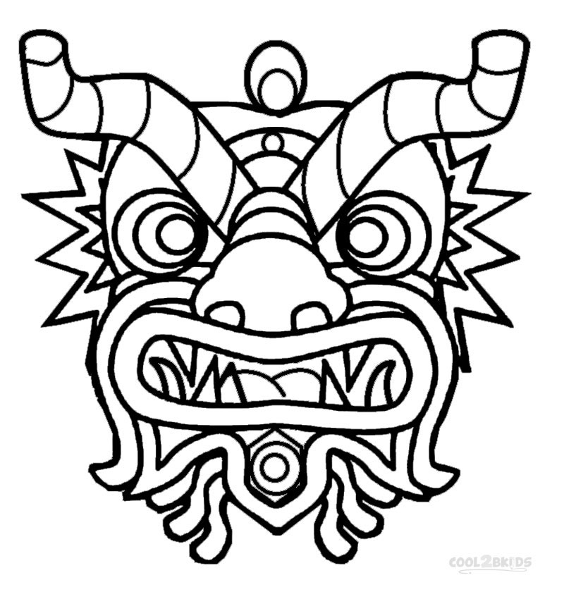 Chinese Dragon Mask Coloring Page 800x850 Chinese Dragon Mask Coloring Page