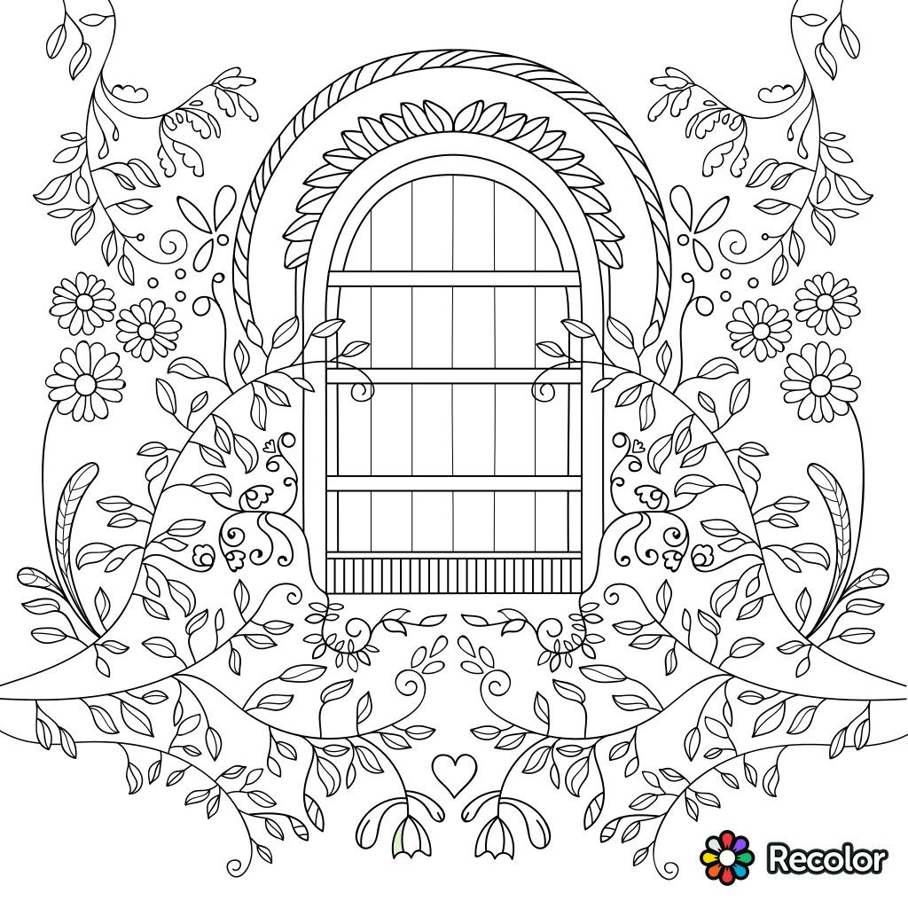 1024x1024 Garden Gate Coloring Page For Adults Garden Coloring Pages