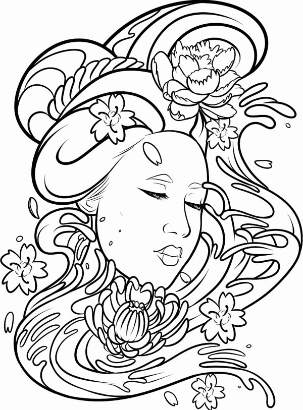 Deviant Art Of A Geisha Coloring Page 600x813 Deviant Art Of A Geisha Coloring Page