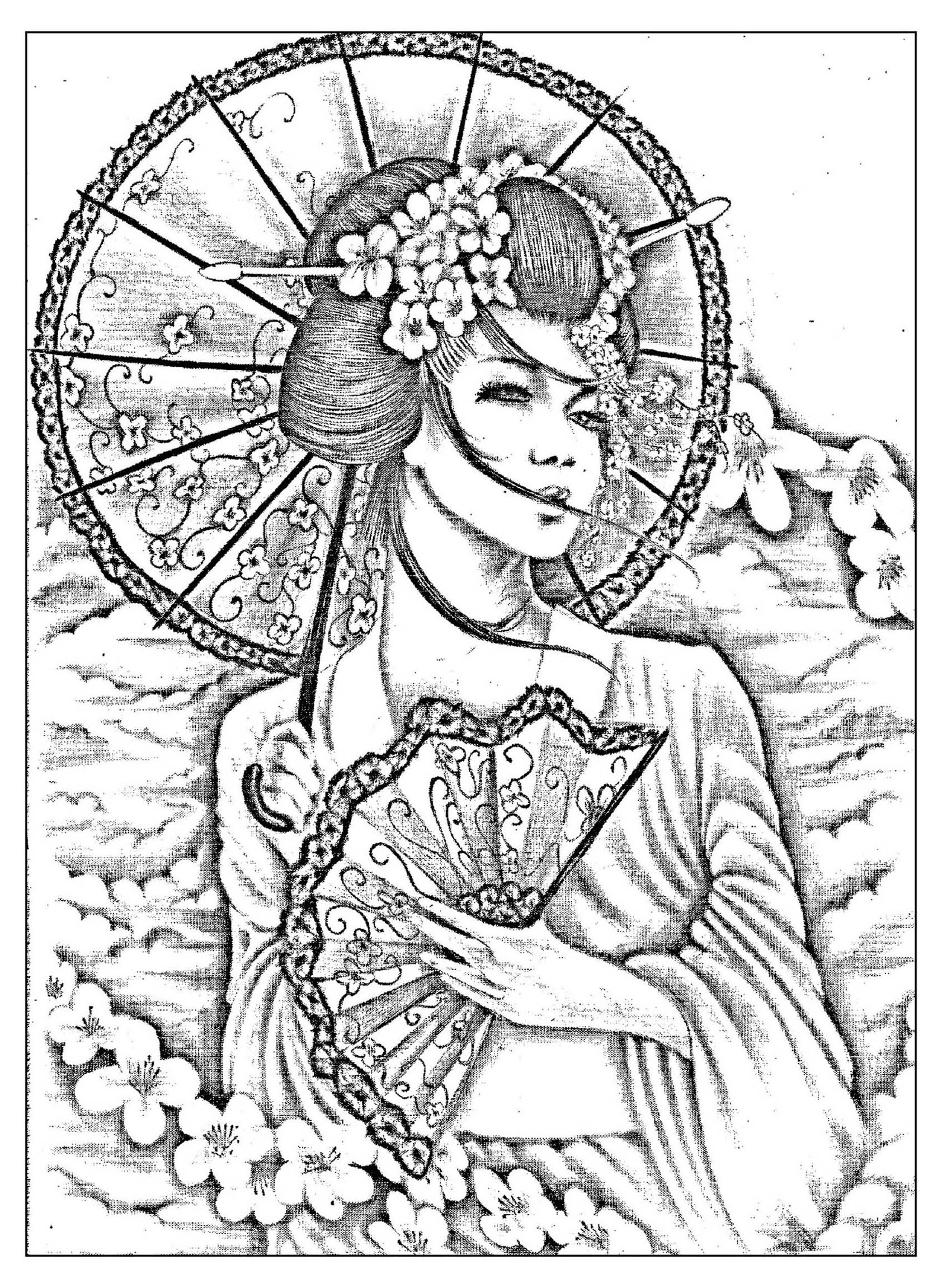Free Coloring Page Coloring Geisha Japan Tatoo. A Beautiful Black 1684x2302 Free Coloring Page Coloring Geisha Japan Tatoo. A Beautiful Black